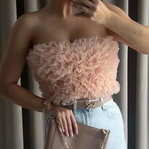 Zara Pink Ruffle Crop Top